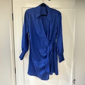 Mango collared blue wrap dress. Long sleeve